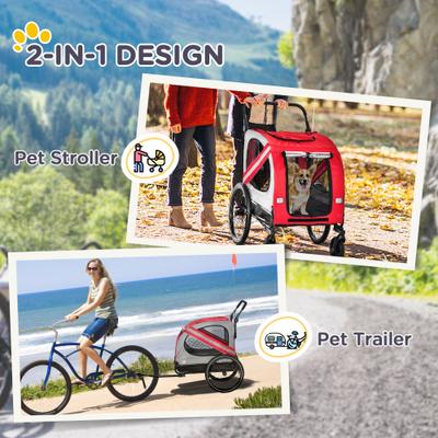 Show full view: Aosom 2-in-1 Small Dog Bike Trailer & Stroller, Red slide 5 of 10