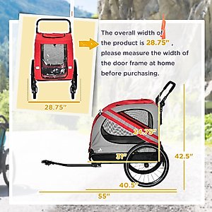 Aosom 2-in-1 Small Dog Bike Trailer & Stroller, Red