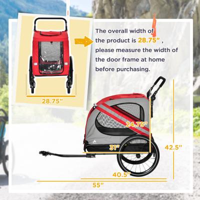 Show full view: Aosom 2-in-1 Small Dog Bike Trailer & Stroller, Red slide 4 of 10