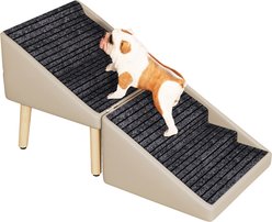 AOSTIRMOTOR 2-in-1 Wooden Non-Slip Ottoman Design Foldable Dog Bed Stairs, 22.8-in, Light Gray slide 1 of 9