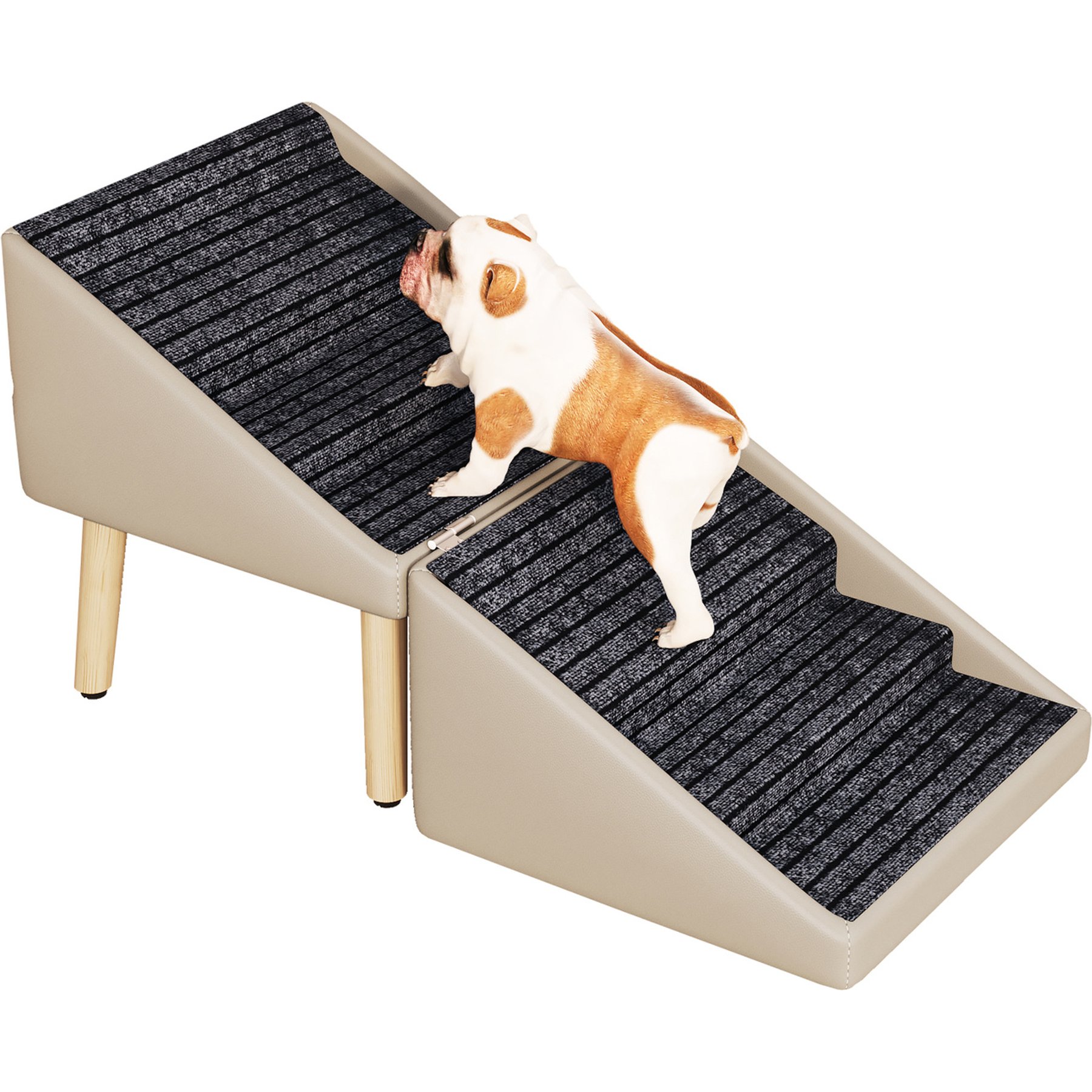 AOSTIRMOTOR 2-in-1 Wooden Non-Slip Ottoman Design Foldable Dog Bed Stairs, 22.8-in, Light Gray