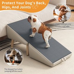 AOSTIRMOTOR 2-in-1 Wooden Ottoman-Style Foldable Dog & Cat Bed Stairs, Light Gray slide 2 of 9