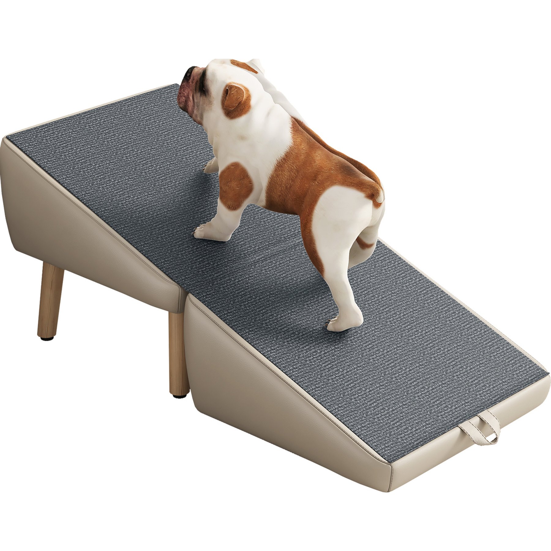 AOSTIRMOTOR 2-in-1 Wooden Ottoman-Style Foldable Dog & Cat Bed Stairs, Light Gray