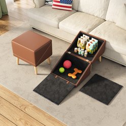 AOSTIRMOTOR 3-in-1 Anti-Slip Foldable Dog Bed Ramp with Storage Ottoman, Brown slide 2 of 4