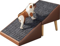 AOSTIRMOTOR 3-in-1 Anti-Slip Foldable Dog Bed Ramp with Storage Ottoman, Brown