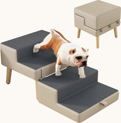 AOSTIRMOTOR 4-Step 2-in-1 Wooden Ottoman Non-Slip Foldable Dog Bed Stairs, Light Grey