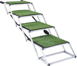 AOSTIRMOTOR 4-Step Extra Wide Non-Slip Turf Carpet Foldable Dog Car Ramp, Green