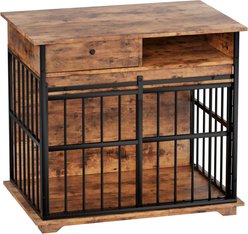 AOSTIRMOTOR Cage Tray Wooden Kennel Furniture Storage Space Dog Crate, Brown