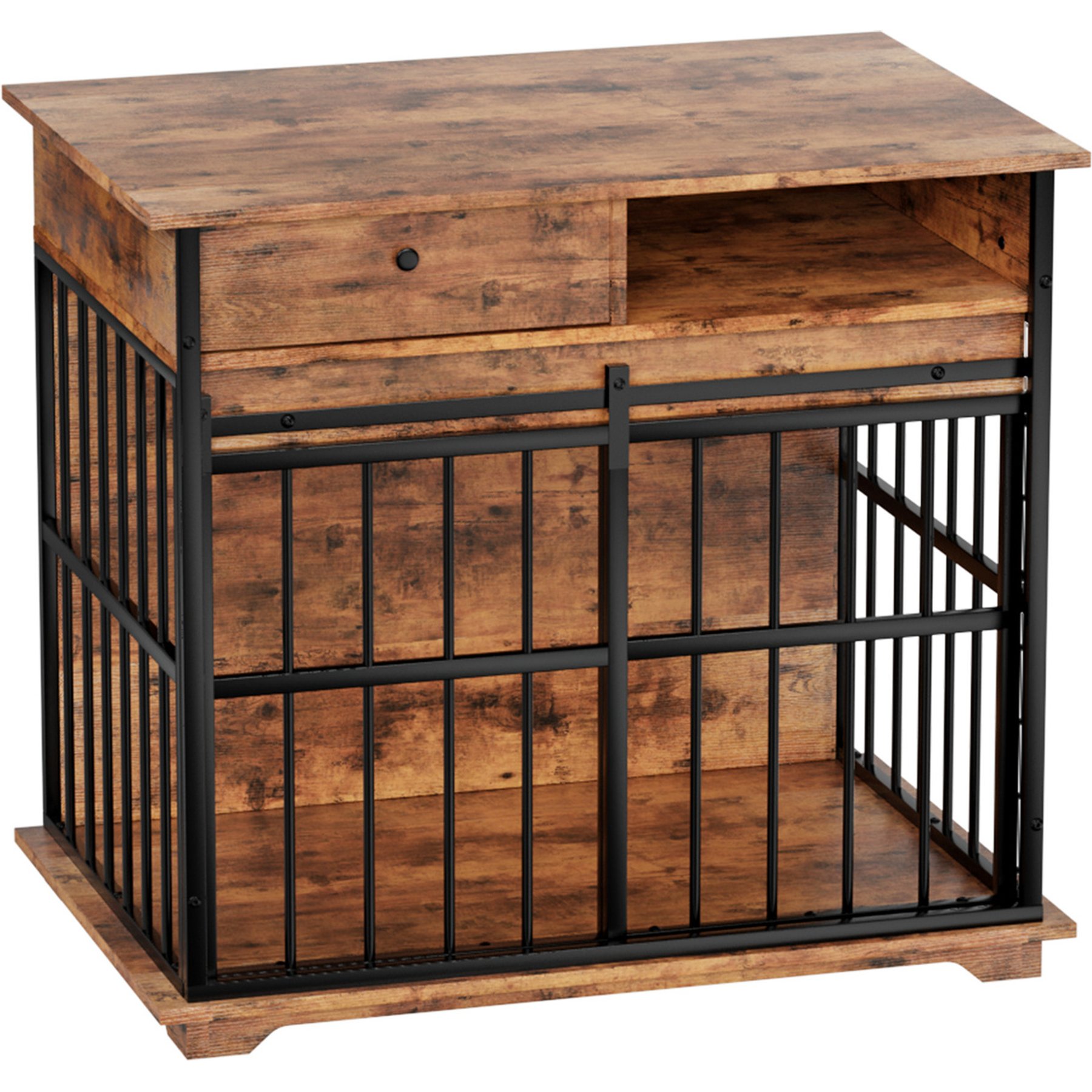 AOSTIRMOTOR Cage Tray Wooden Kennel Furniture Storage Space Dog Crate, Brown