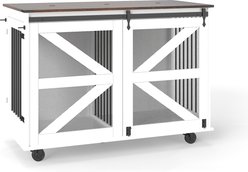 AOSTIRMOTOR Flip-Top Feeding Door Multi-Functional Escape Proof Dog Crate, White, 47.2-in