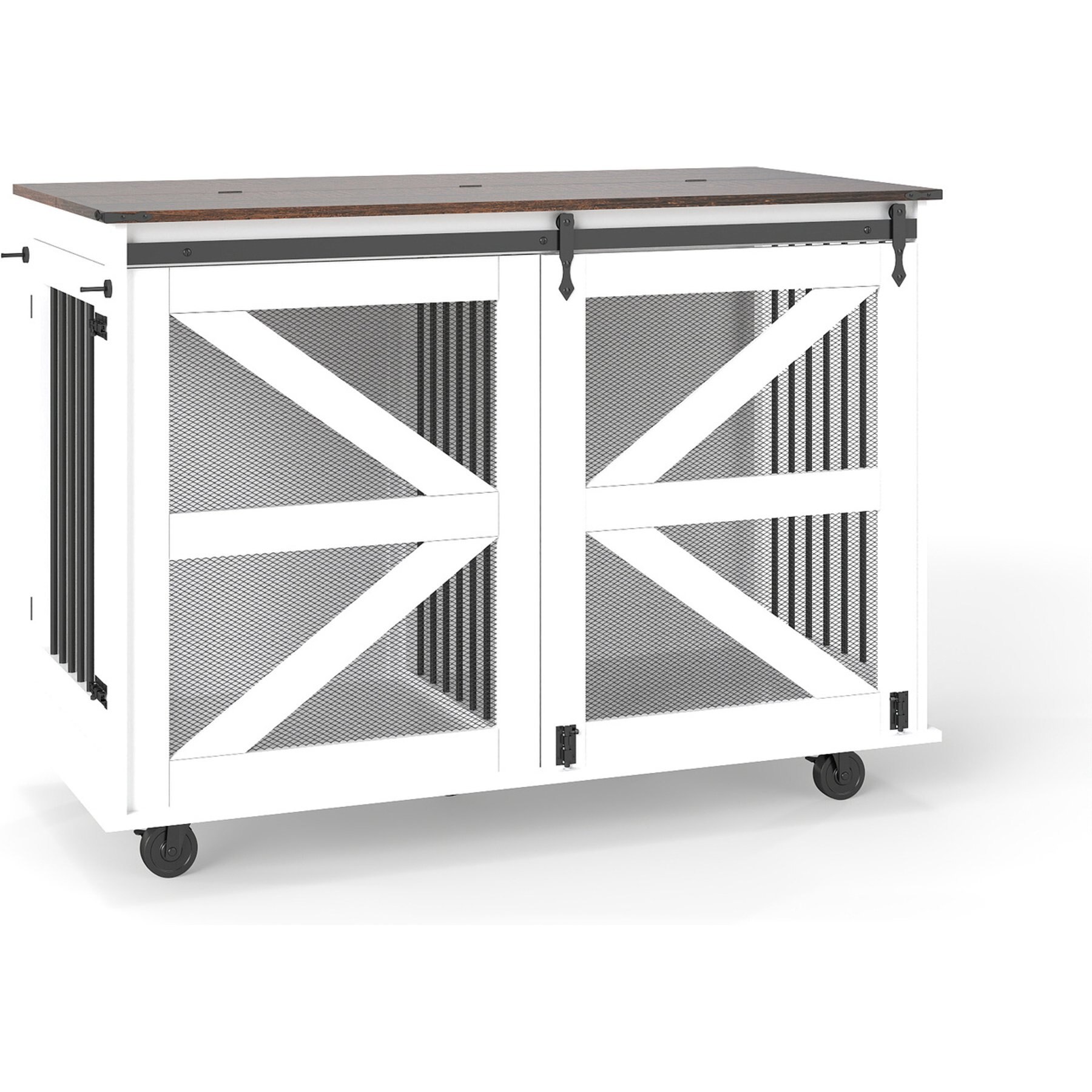 AOSTIRMOTOR Flip-Top Feeding Door Multi-Functional Escape Proof Dog Crate, White, 47.2-in