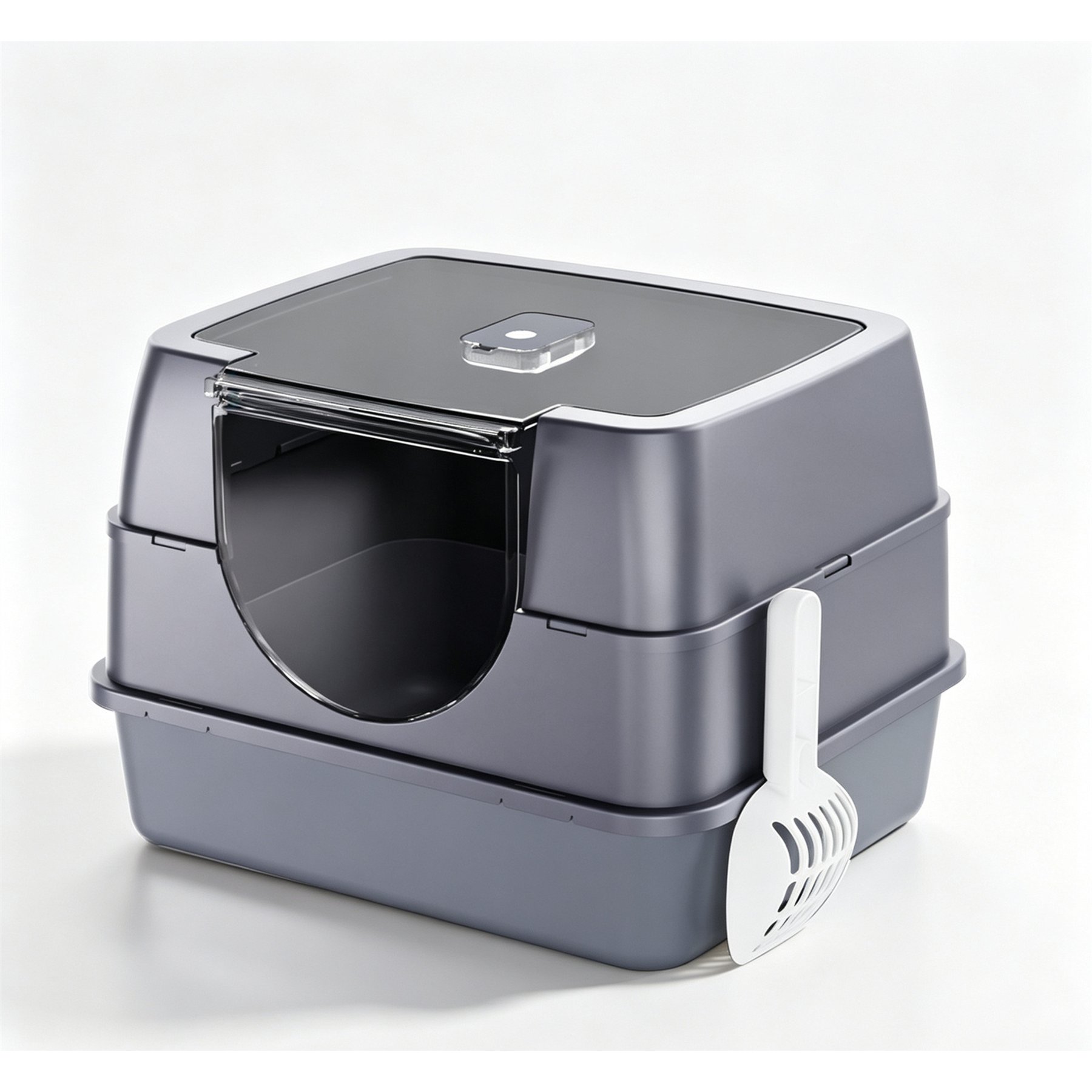 AOSTIRMOTOR Fully Enclosed Covered Cat Litter Box, Gray