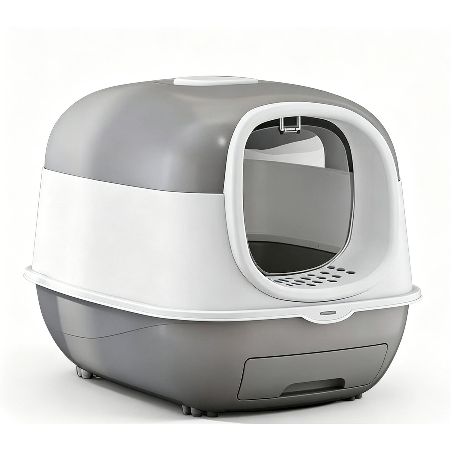 AOSTIRMOTOR Fully Enclosed Covered Cat Litter Box with Lid, Gray