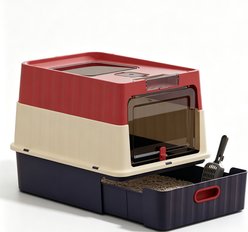 AOSTIRMOTOR Fully Enclosed Drawer Cat Litter Box, Red