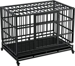 AOSTIRMOTOR Heavy Duty Wheel Folding Metal Big Cage Escape Proof Dog Crate, Black, 48-in