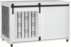 AOSTIRMOTOR Modern Wooden Furniture Sliding Barn Side Door Escape Proof Dog Crate, White, 39.37-in slide 1 of 8