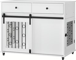 AOSTIRMOTOR Modern Wooden Furniture Sliding Barn Side Door Storage Space Dog Crate, White, 39.37-in