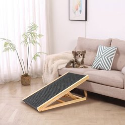 AOSTIRMOTOR Non-Slip Rubber Surface Extra Wide Foldable Adjustable Dog Ramp, Grey
