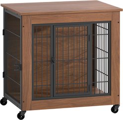 AOSTIRMOTOR Two Doors Indoor Furniture Wheel Heavy Duty Escape Proof Dog Crate, Brown, 27.2-in
