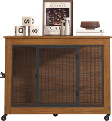 AOSTIRMOTOR Two Doors Indoor Furniture Wheel Heavy Duty Escape Proof Dog Crate, Brown, 38.6-in slide 2 of 6
