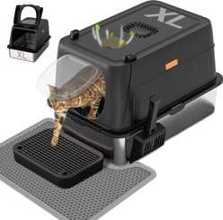 Aphyxen 3-in-1 Enclosed Removable Covered Stainless Steel Cat Litter Box with Lid, X-Large: 24 x 16 x 16-in, Black