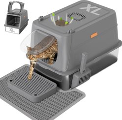 Aphyxen 3-in-1 Enclosed Removable Covered Stainless Steel Cat Litter Box with Lid, X-Large: 24 x 16 x 16-in, Dark Grey