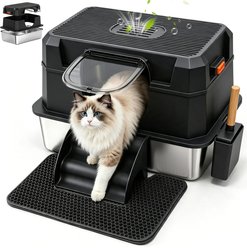 Aphyxen 3-in-1 Removable Stainless Steel Lid Enclosed Metal Indoor Carbon Odor Control Covered Cat Litter Box, X-Large: 23.7 x 15.6 x 15.7-in, Black