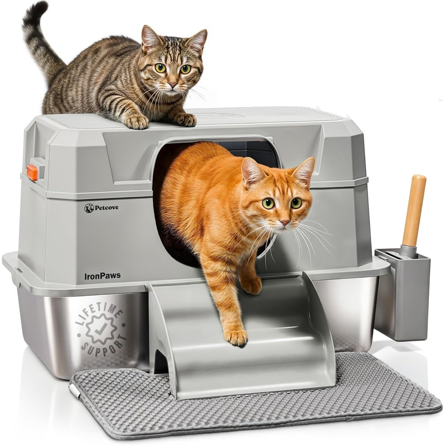 Aphyxen 3-in-1 Removable Stainless Steel Lid Enclosed Metal Indoor Carbon Odor Control Covered Cat Litter Box, X-Large: 23.7 x 15.6 x 15.7-in, Grey