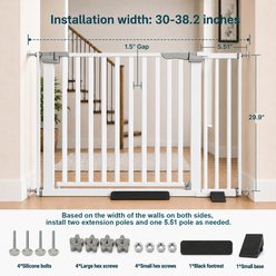 Aphyxen Auto Close Safety for Stairs Coated Metal Pressure Mounted Dog Gate with Door, White, 29-38.2-in slide 2 of 8