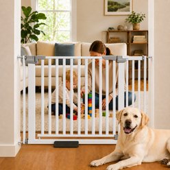 Aphyxen Auto Close Safety for Stairs Coated Metal Pressure Mounted Dog Gate with Door, White, 29-38.2-in