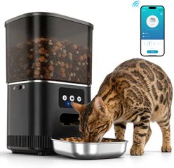 Aphyxen WiFi APP Control Smart Automatic Plastic Cat Feeder with Stainless Steel Bowl, Black, 4L