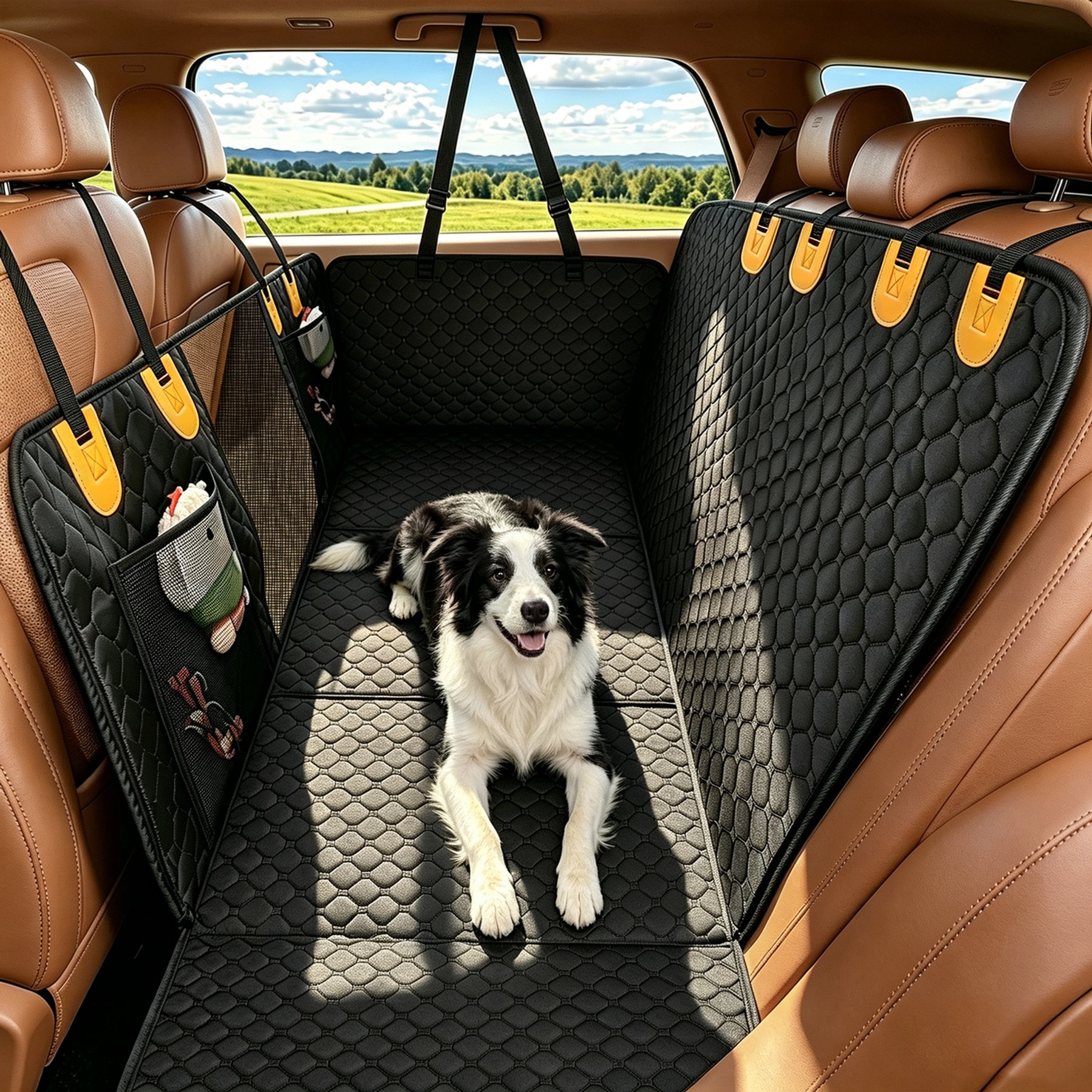 Aphyxen Car Back Seat Belt Waterproof Oxford Fabric Non-Slip Mesh Window Dog Automobile Protective Cover, Black, X-Large