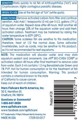 Show full view: API LIQUID SUPER ICK CURE Freshwater & Saltwater Fish Medication, 4-oz bottle slide 2 of 10