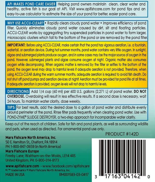 API Pond Care AccuClear 1 Gallon – Pond Water Clarifier 142C