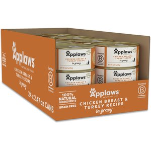 Applaws Chicken Breast & Turkey Recipe Gravy Grain-Free Wet Cat Food, 2.47-oz can, case of 24