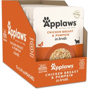 Applaws Chicken with Pumpkin Bits in Broth Wet Cat Food, 2.47-oz pouch, case of 12