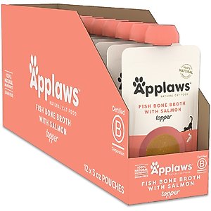 Applaws Fish Bone Broth with Salmon Cat Food Topper, 3-oz pouch, case of 12
