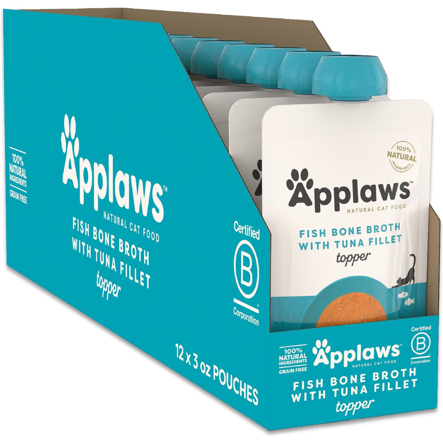 Applaws Fish Bone Broth with Tuna Fillet in Broth Wet Cat Food, 3-oz pouch, case of 12
