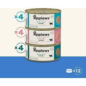 Applaws Fish Selection in Broth Variety Pack Wet Cat Food, 5.5-oz can, case of 12