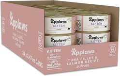 Applaws Limited Ingredient Tuna Fillet with Salmon Recipe in Broth for Kittens Wet Cat Food, 2.47-oz can, case of 24