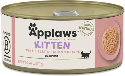 Show full view: Applaws Limited Ingredient Tuna Fillet with Salmon Recipe in Broth for Kittens Wet Cat Food, 2.47-oz can, case of 24 slide 8 of 10