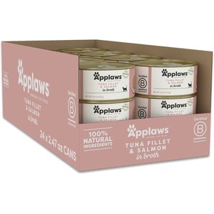 Applaws Limited Ingredient Tuna & Salmon in Broth Canned Wet Cat Food, 2.47-oz can, case of 24