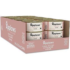 Applaws Limited Ingredient Tuna & Salmon in Broth Canned Wet Cat Food, 5.5-oz can, case of 24