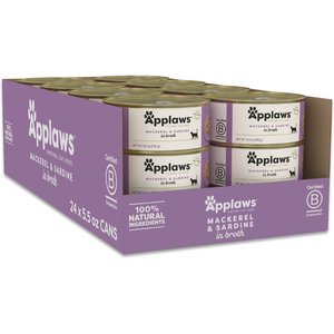 Applaws Mackerel & Sardine in Broth Wet Cat Food, 5.5-oz can, case of 24