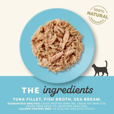 Show full view: Applaws Natural Tuna Fillet with Sea Bream in Broth Wet Cat Food, 2.47-oz pouch, case of 12 slide 4 of 10