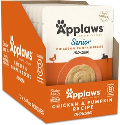 Applaws Senior Chicken & Pumpkin Recipe Mousse Grain-Free Wet Cat Food, 2.47-oz pouch, case of 12