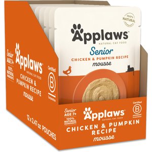 Applaws Senior Chicken & Pumpkin Recipe Mousse Grain-Free Wet Cat Food, 2.47-oz pouch, case of 12