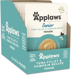 Applaws Senior Tuna Fillet & Pumpkin Recipe Mousse Grain-Free Wet Cat Food, 2.47-oz pouch, case of 12