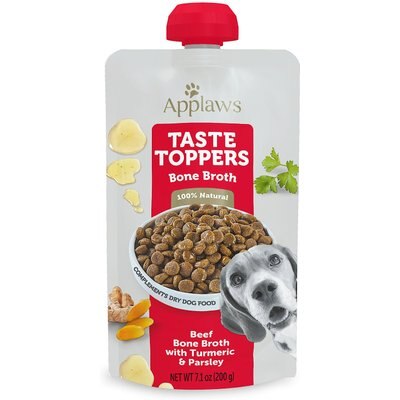 Applaws Applaws Taste Toppers Spout Beef Bone Broth with Turmeric & Parsley Wet Dog Food Topper, 7.1-oz pouch, bundle of 12