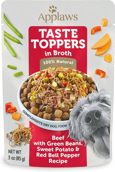 Applaws Taste Toppers Beef, Green Beans, Pepper & Sweet Potato in Broth Wet Dog Food Topper, 3-oz pouch